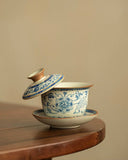 Imitation Song "Yellow Ru" Ware Intertwining Lotus Floating Gaiwan
