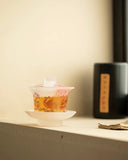 Pink Frosted "Luminous Peacock" Glass Sancai Gaiwan
