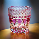 Edo Kiriko Handcrafted "Fluorite" Whisky Glass - Dazzling Clarity with Wooden Box