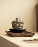 Gilded Silver "Ten Thousand Buddhas" Grottoes Sancai Gaiwan