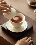 "Ding Kiln White" Embossed Intertwining Lotus Sancai Gaiwan