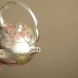 Silver-Inlaid "Butterfly & Floral" Beam Handle Tea Set | Handcrafted Ceramic Trio