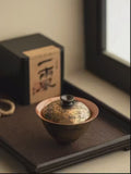 Shino-Style Gilded "Green Grain" Two-Piece Gaiwan