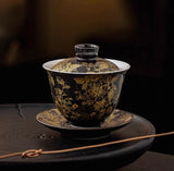 Gold-Lined Peony Ceramic Gaiwan - High-End Anti-Scald Teaware