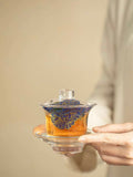 Peony-Etched Glass Gaiwan - Large, Anti-Scald Design