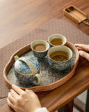 Antique Style "Ten Thousand Flowers" Han-Wa Tea Set | Aged Clay & Blue-and-White Porcelain